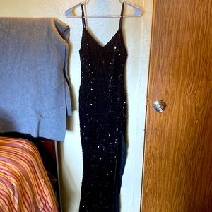 Woman’s sequins ball gown, black and sparkly